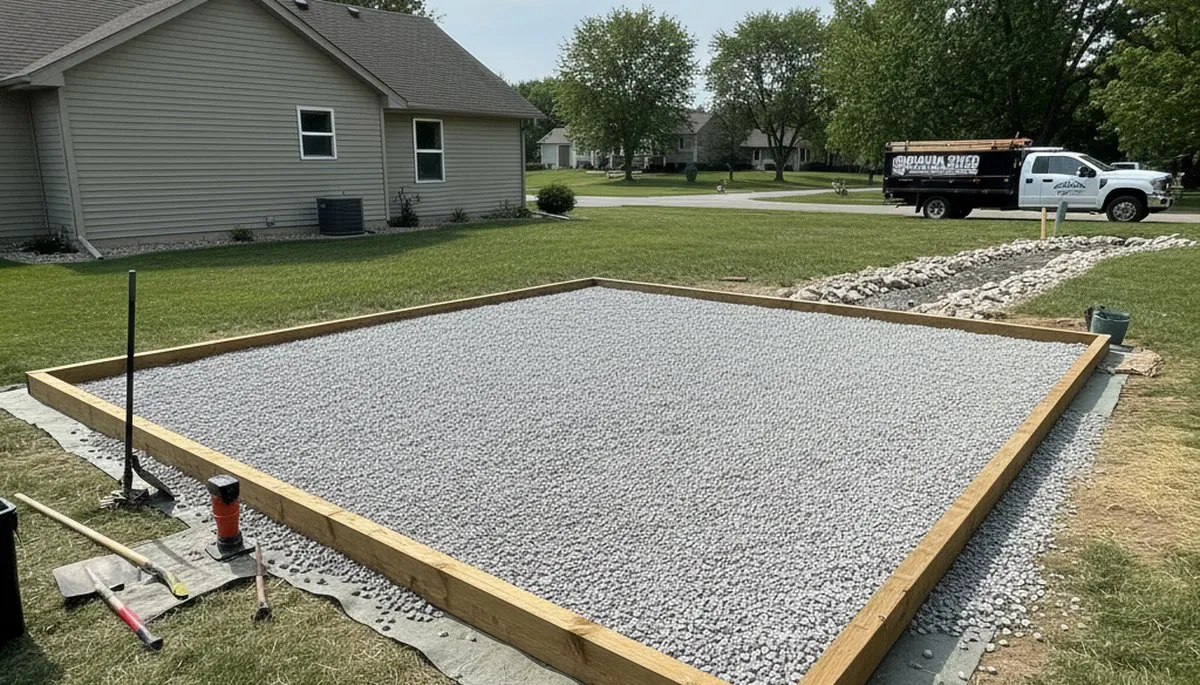 Professional shed foundation base preparation by Chop Chop Landscaping in Omaha, NE
